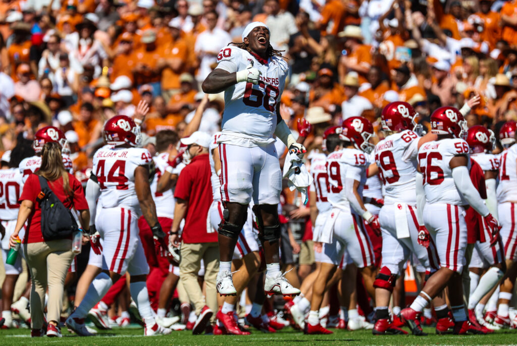 Tyler Guyton jumps up in celebration