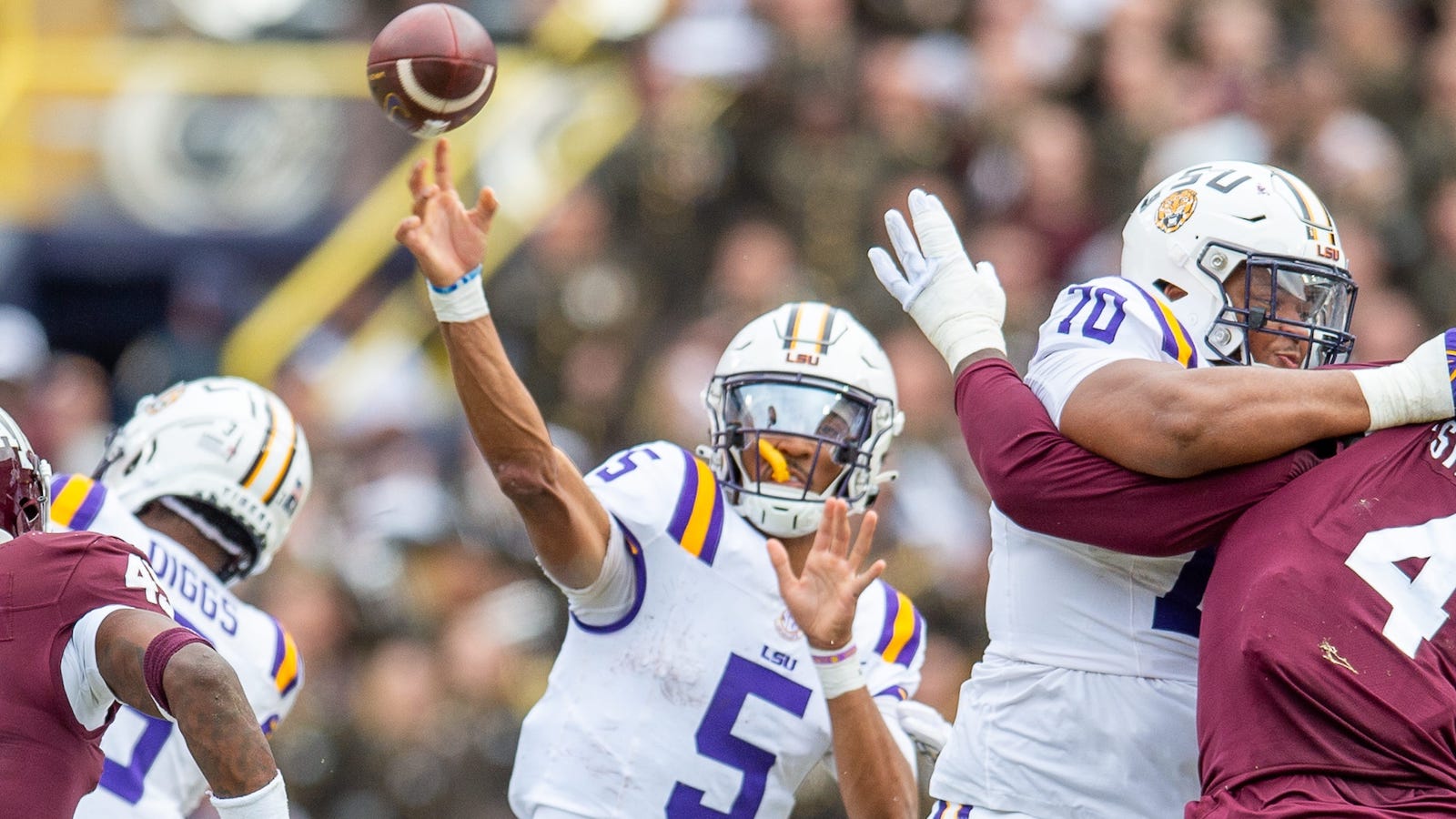 Washington Commanders quarterback Jayden Daniels while at LSU