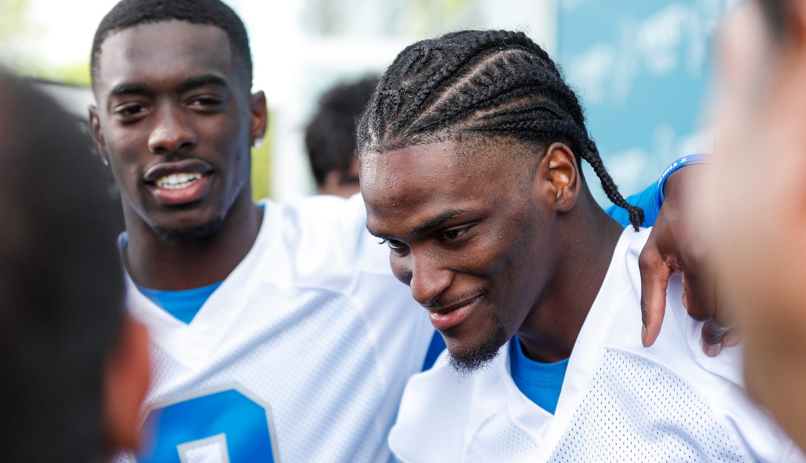 Detroit Lions rookie cornerbacks Terrion Arnold, left, and Ennis Rakestraw Jr.