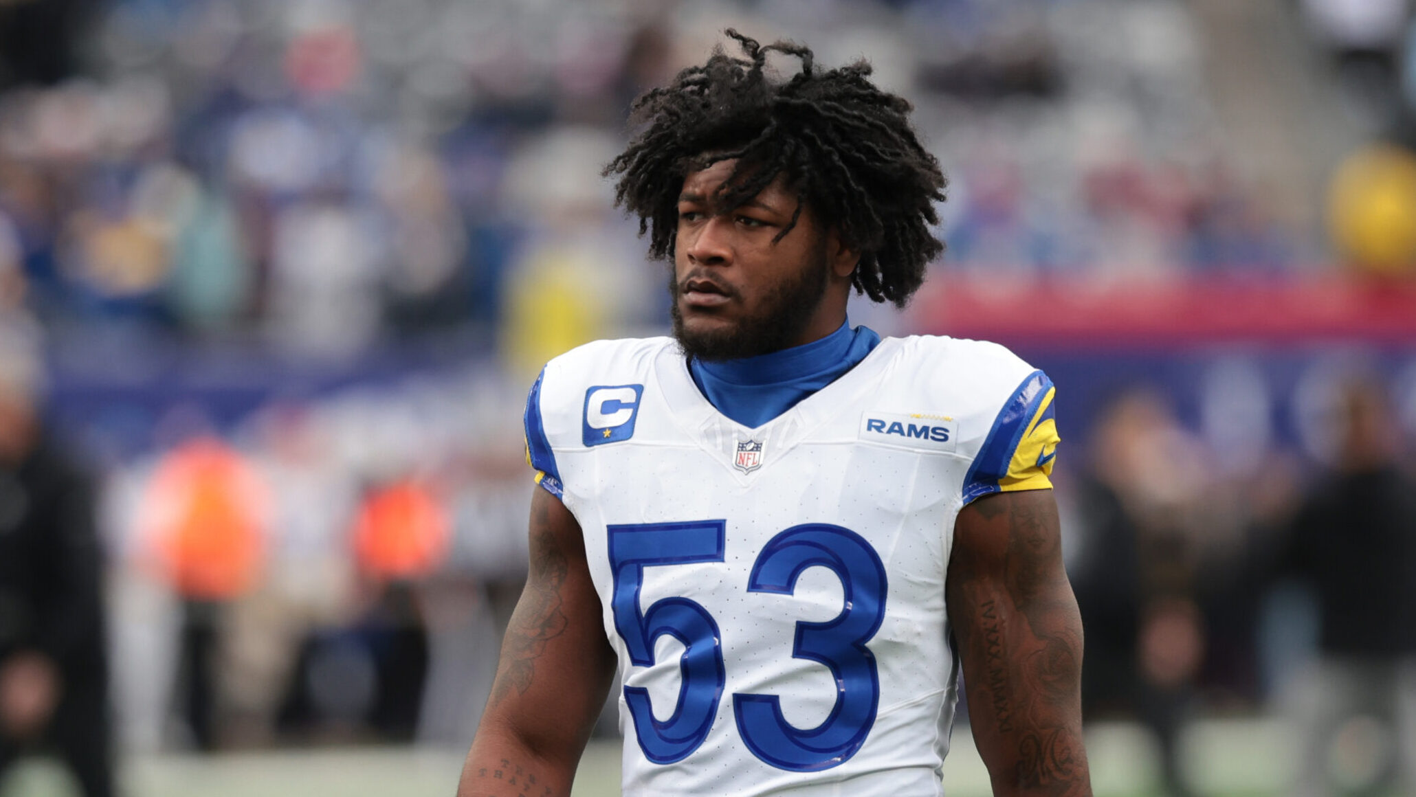 Ernest Jones walks with his helmet off