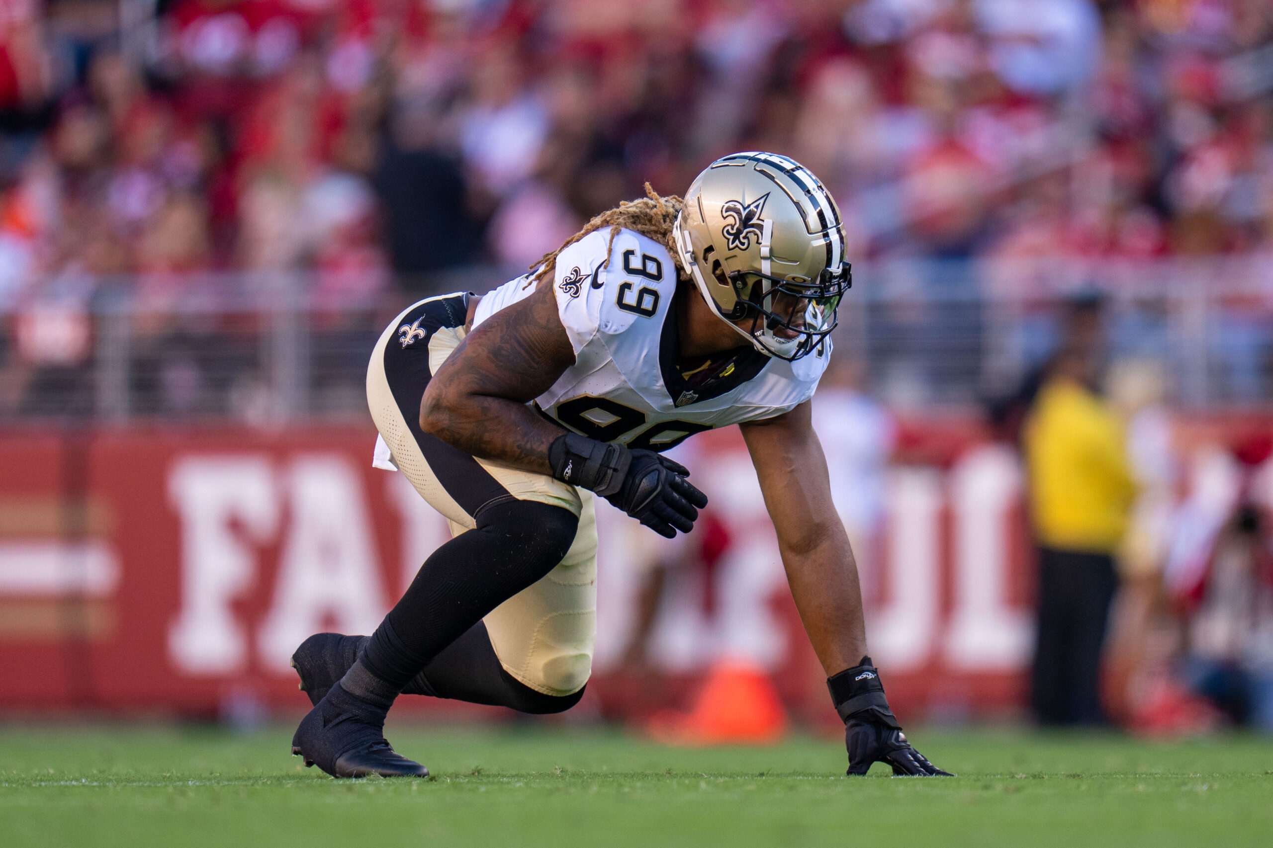 New Orleans Saints defensive end Chase Young during the second quarter against the San Francisco 49ers at Levi's Stadium.