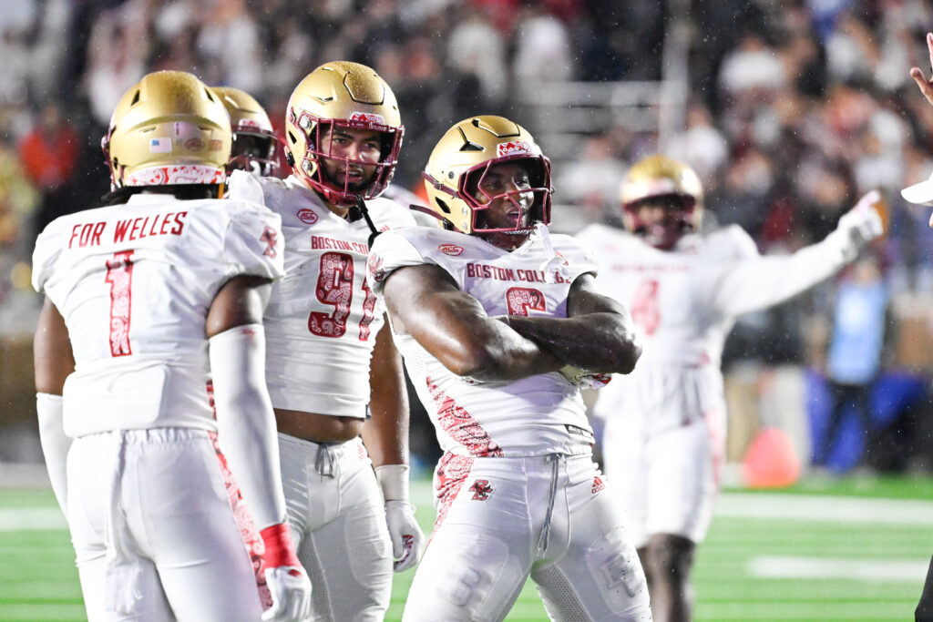 against the Michigan State Spartans during the second half at Alumni Stadium.