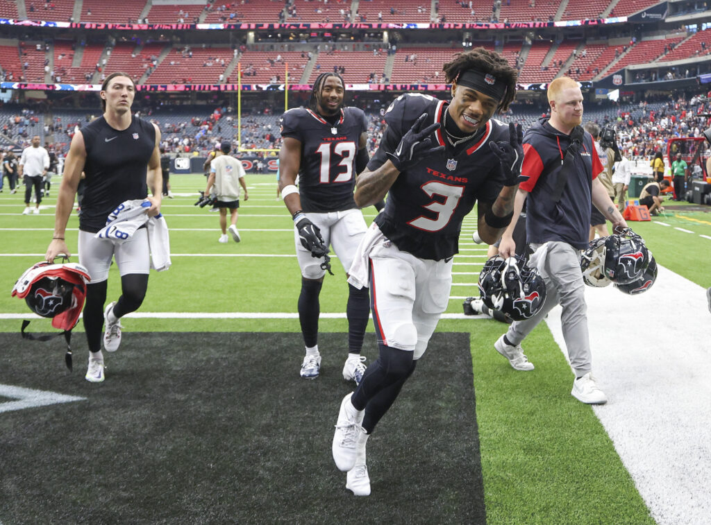 Houston Texans wide receiver Tank Dell runs off the field after the game against the Indianapolis Colts at NRG Stadium. 