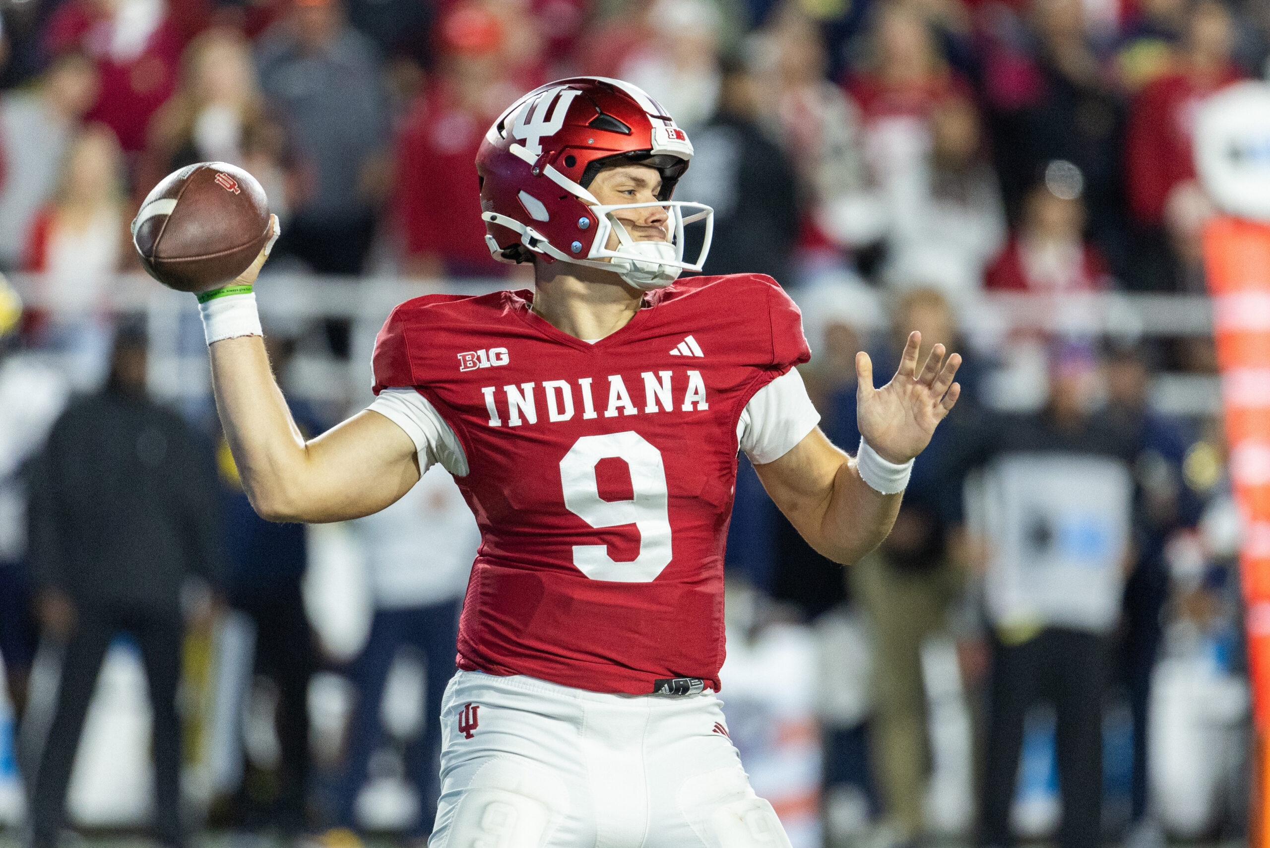 Indiana Hoosiers quarterback Kurtis Rourke (9) passes the ball in the second half against the Michigan Wolverines at Memorial Stadium.