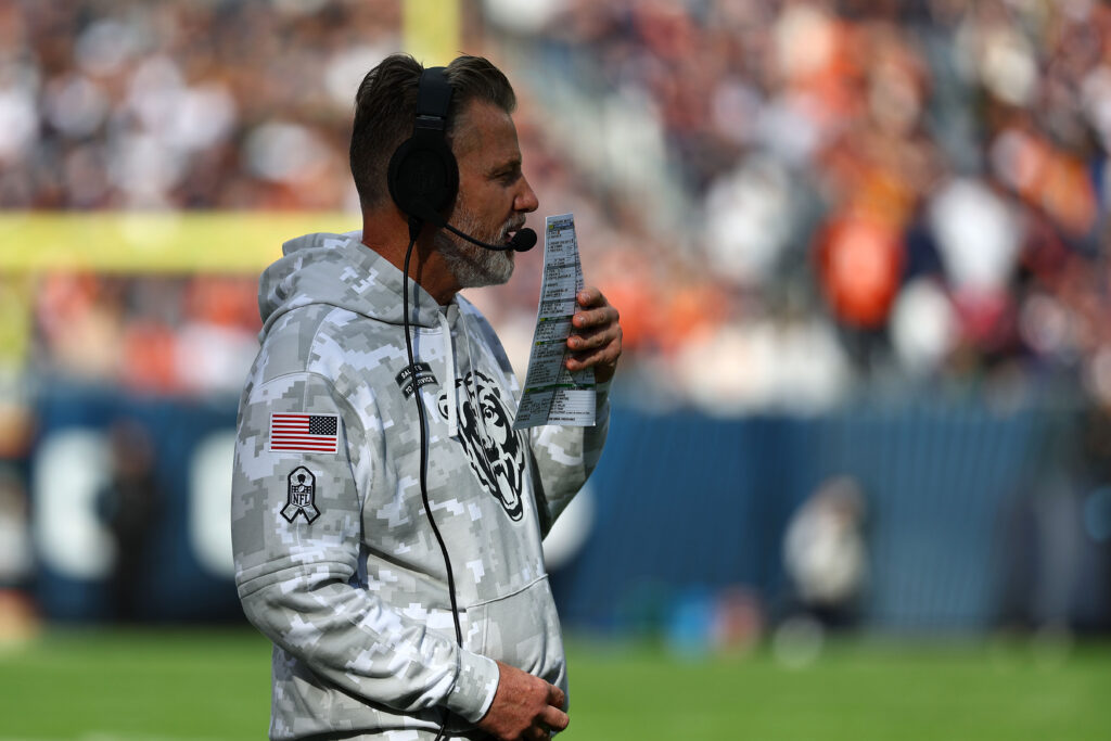 Chicago Bears head Coach Matt Eberflus during the third quarter against the New England Patriots at Soldier Field.