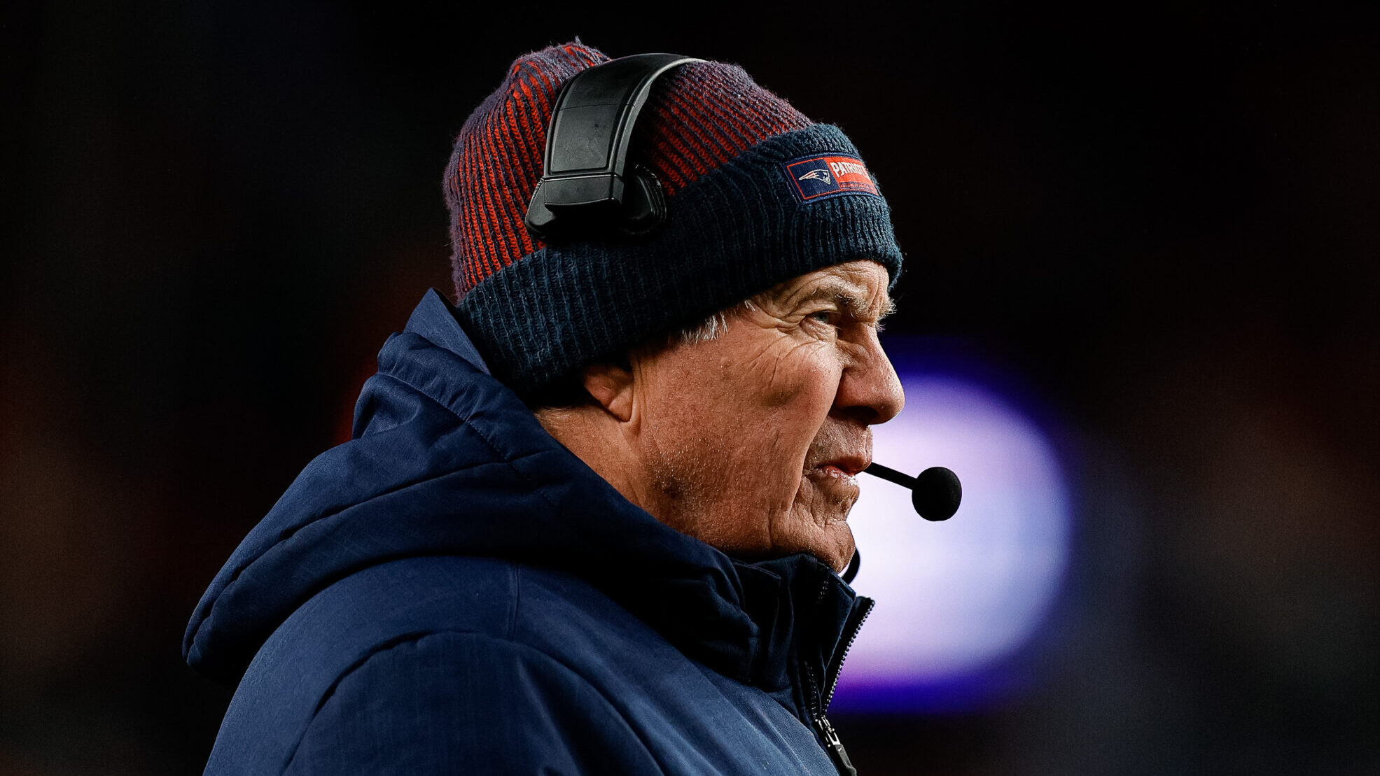 Bill Belichick looks stoic in the cold