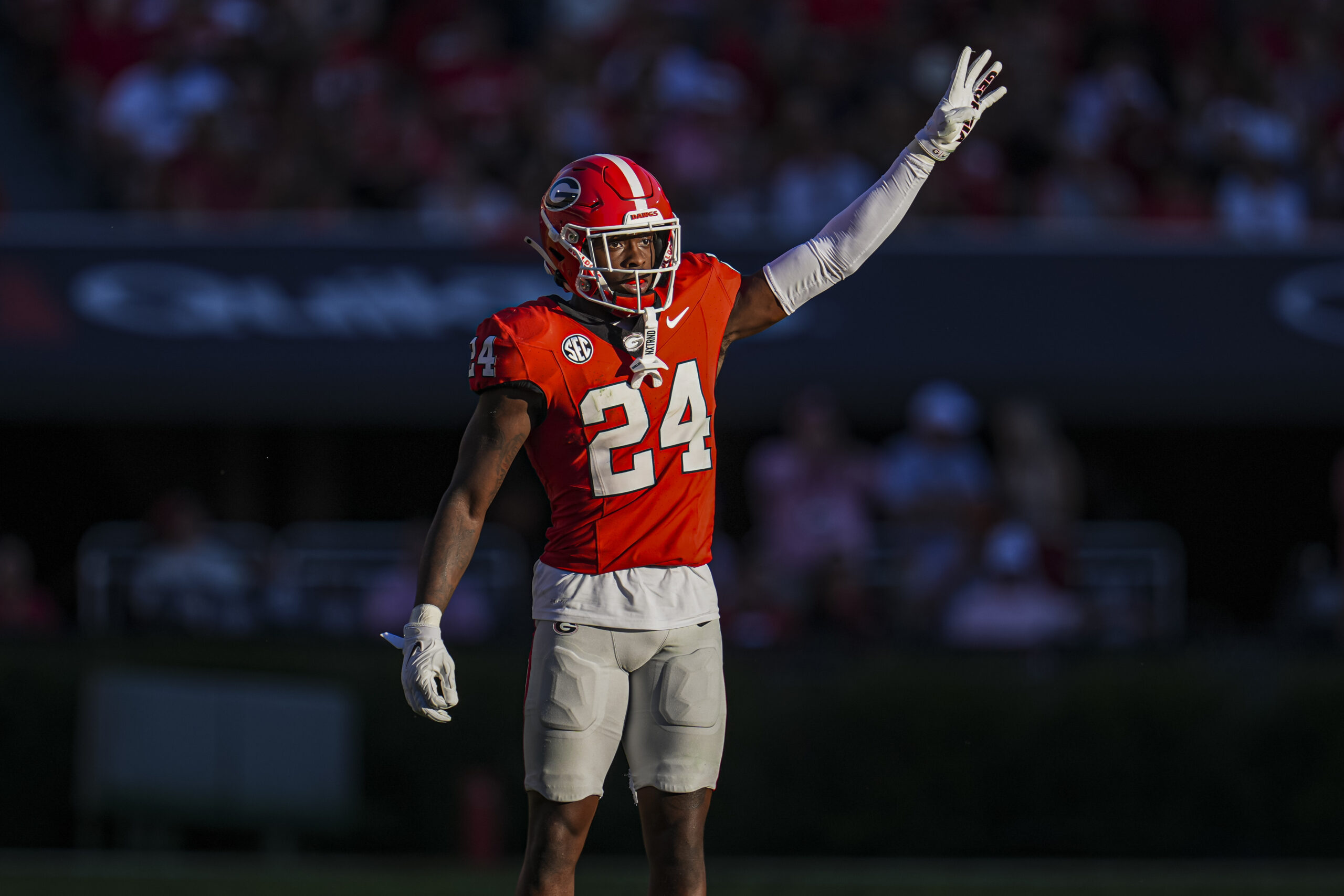 Georgia Bulldogs defensive back Malaki Starks (24) on the field against the Mississippi State Bulldogs at Sanford Stadium.