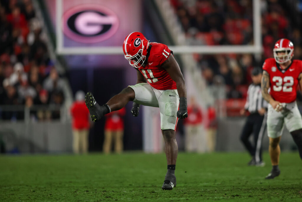 Georgia Bulldogs linebacker Jalon Walker (11) reacts after a tackle against the Tennessee Volunteers in the third quarter at Sanford Stadium.