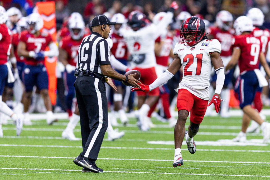 Western Kentucky Hilltoppers defensive back Upton Stout (21) reacts after intercepting a pass against the South Alabama Jaguars during the second half. 