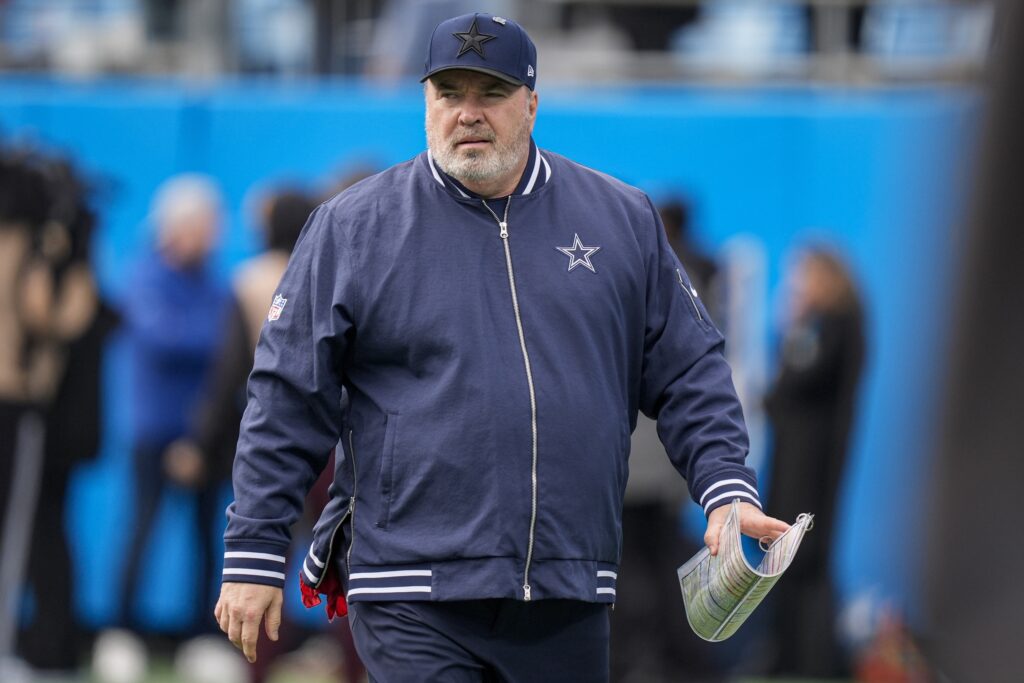 Dallas Cowboys head coach Mike McCarthy during the first quarter against the Carolina Panthers at Bank of America Stadium.