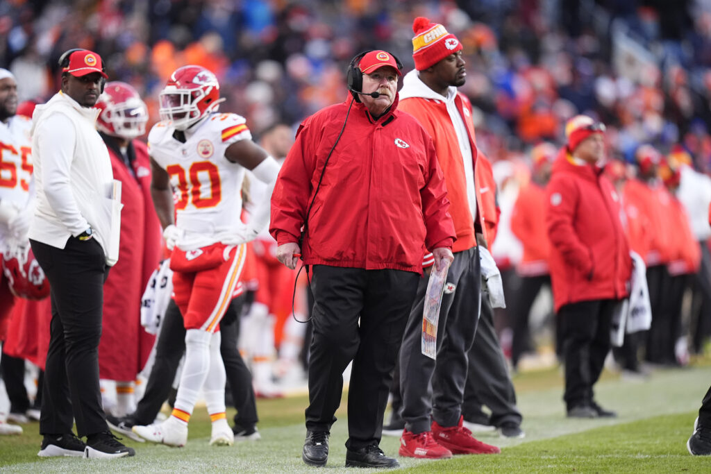 Kansas City Chiefs head coach Andy Reid during the second quarter against the Kansas City Chiefs at Empower Field at Mile High.