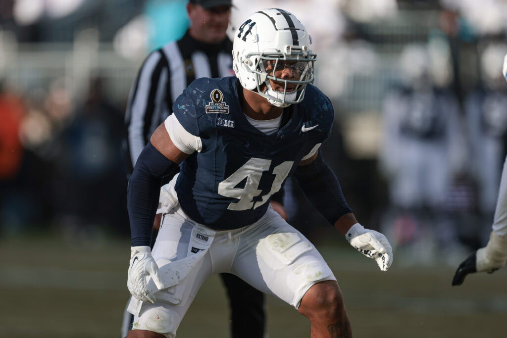 Penn State Nittany Lions linebacker Kobe King (41) in action during the second half against the Southern Methodist Mustangs at Beaver Stadium.