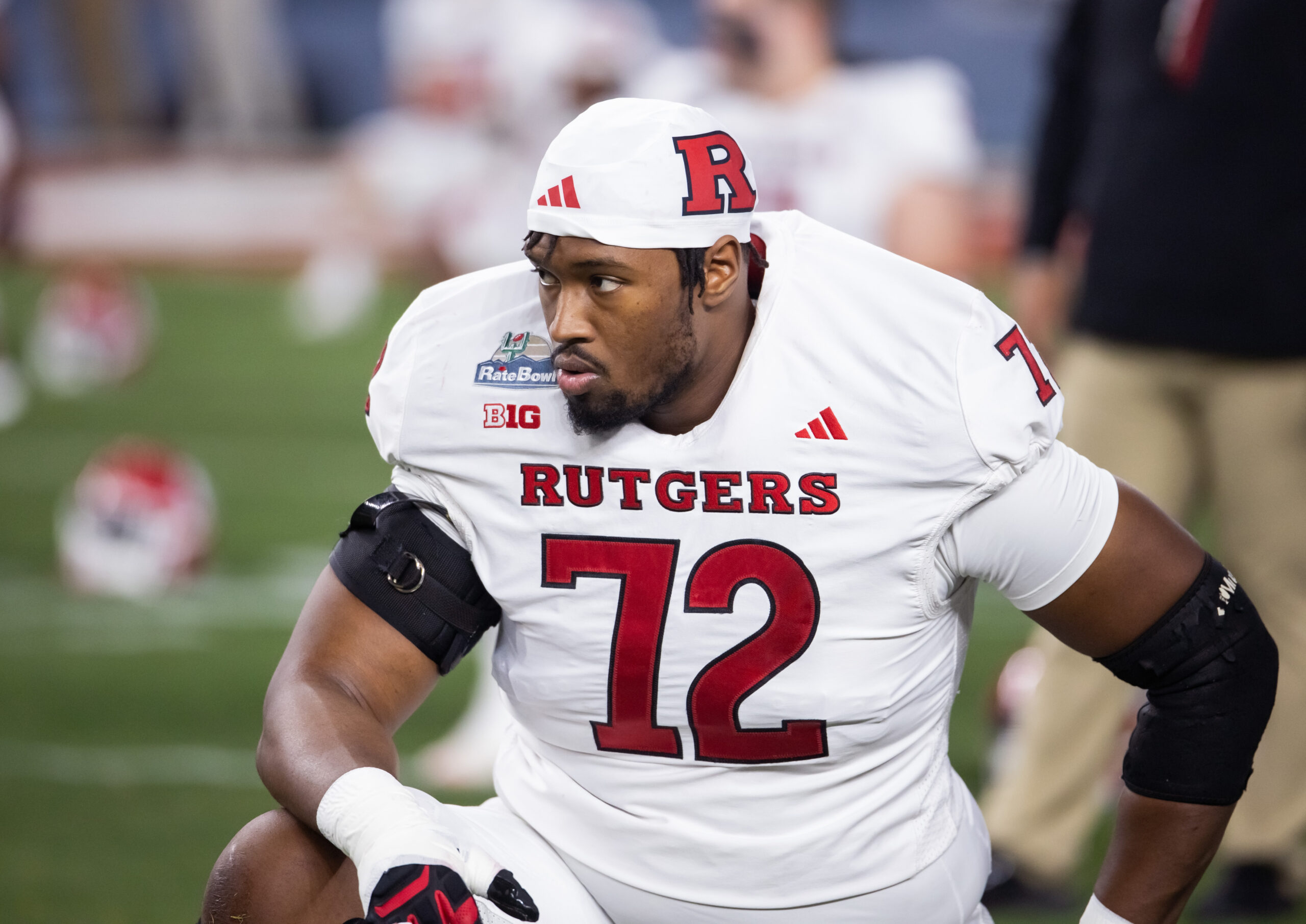 Rutgers Scarlet Knights offensive lineman Hollin Pierce (72) against the Kansas State Wildcats during the Rate Bowl at Chase Field.