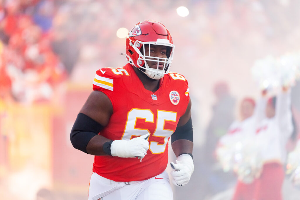 Kansas City Chiefs guard Trey Smith (65) against the Buffalo Bills in the AFC Championship game at GEHA Field.